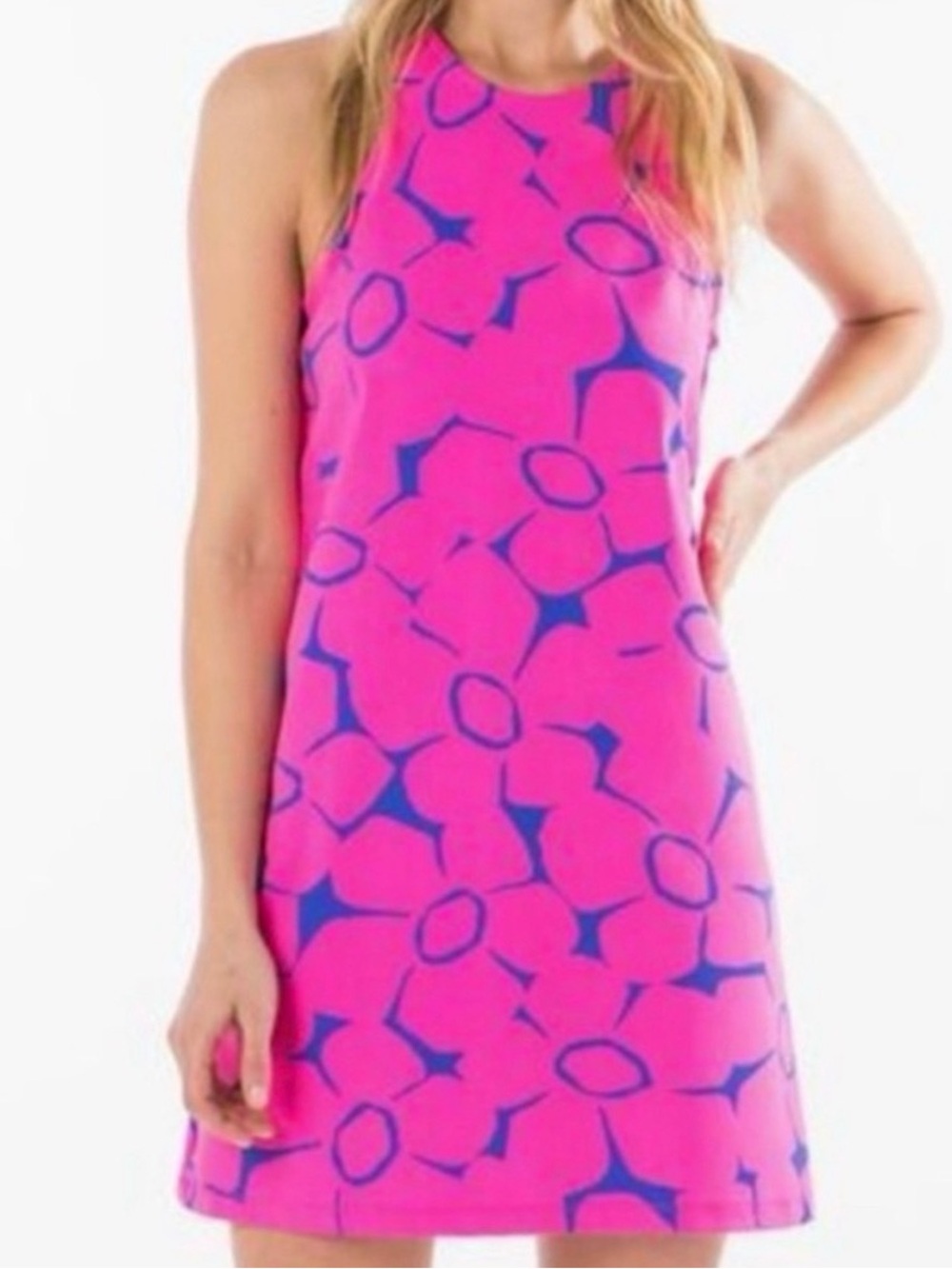 MAHI GOLD Pink Mini Dress with Blue Floral Print size small